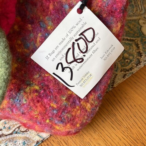 JZ Bags 100% Wool, Felted shoulder bag purse two interior pockets flower - Picture 4 of 11